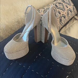 Gianni Bini Glittering Silver Platform Pumps